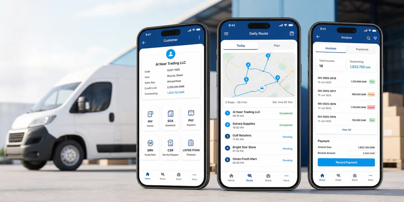 Odoo van sales mobile app dashboard with delivery van