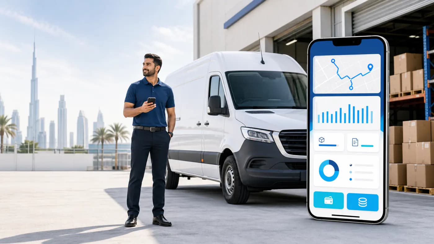 Odoo van sales rollout with delivery van, salesperson, warehouse, and mobile dashboard