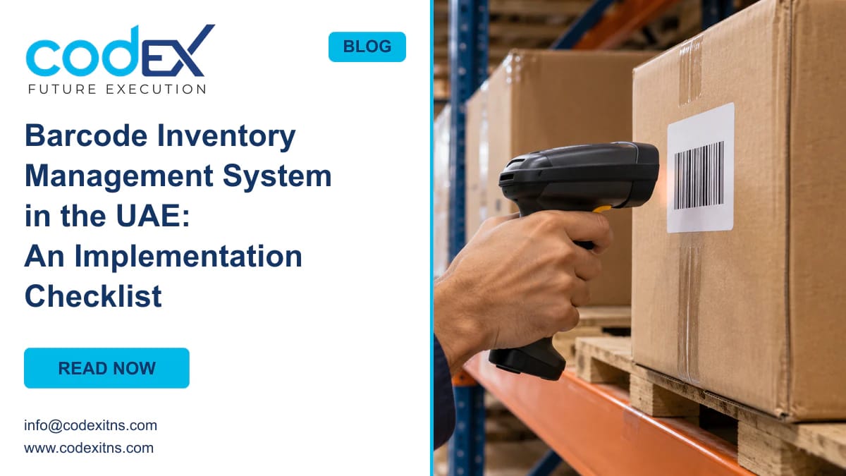 Warehouse operator scanning a carton barcode during a UAE inventory management implementation