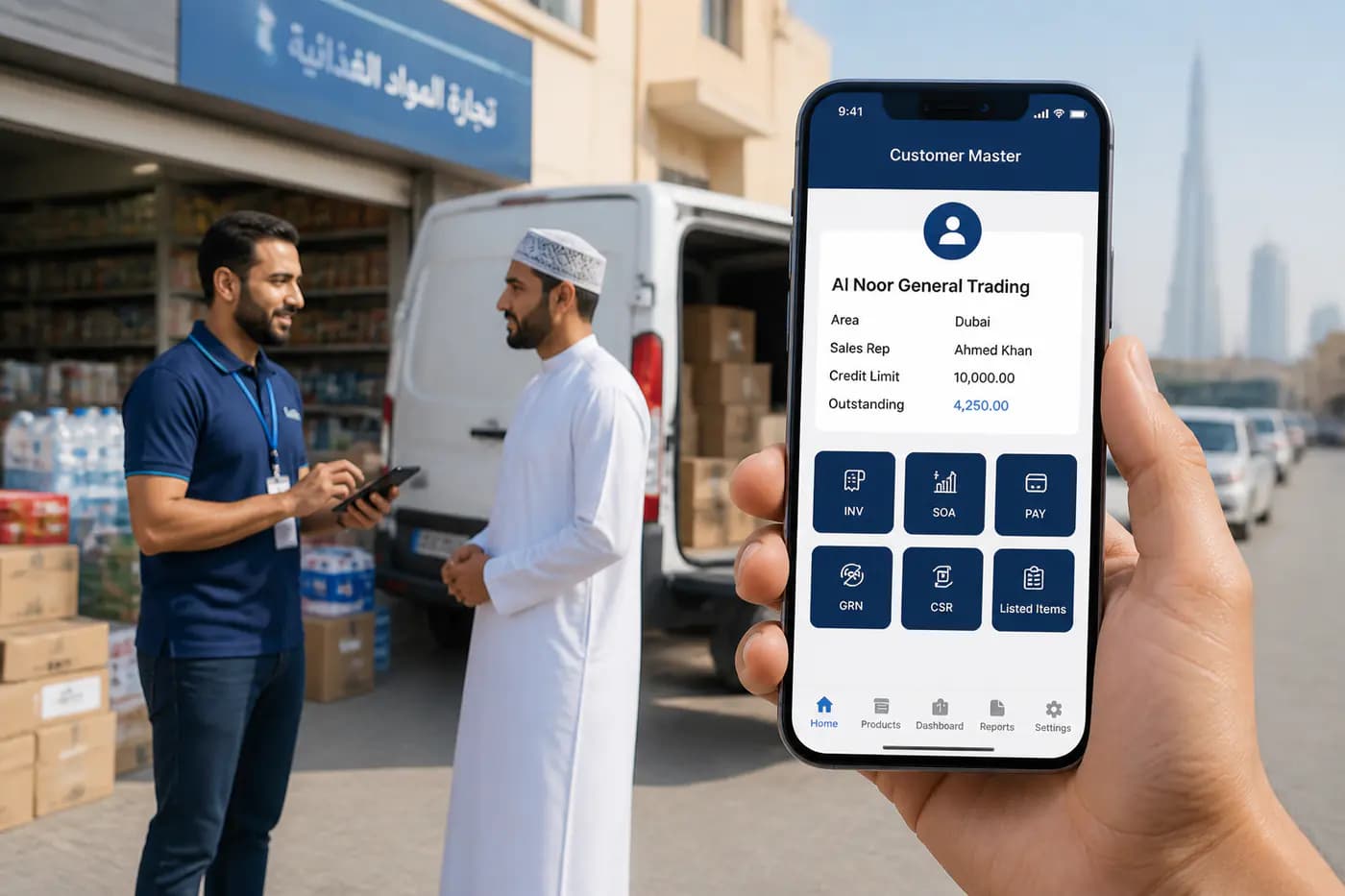 Customer master mobile dashboard with salesperson and store context