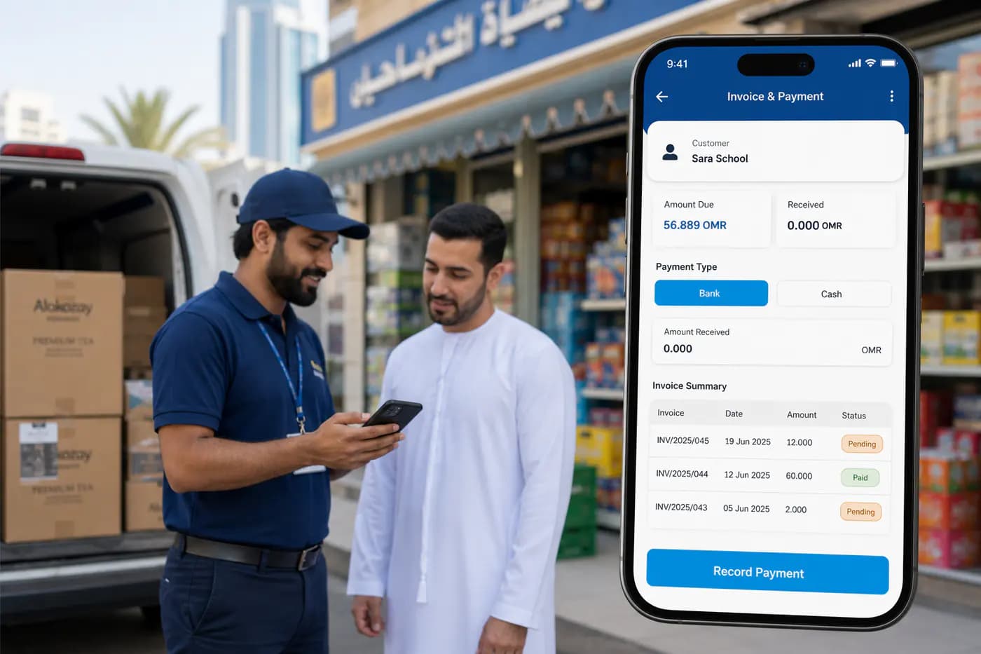 Mobile invoice and payment dashboard for van sales representatives